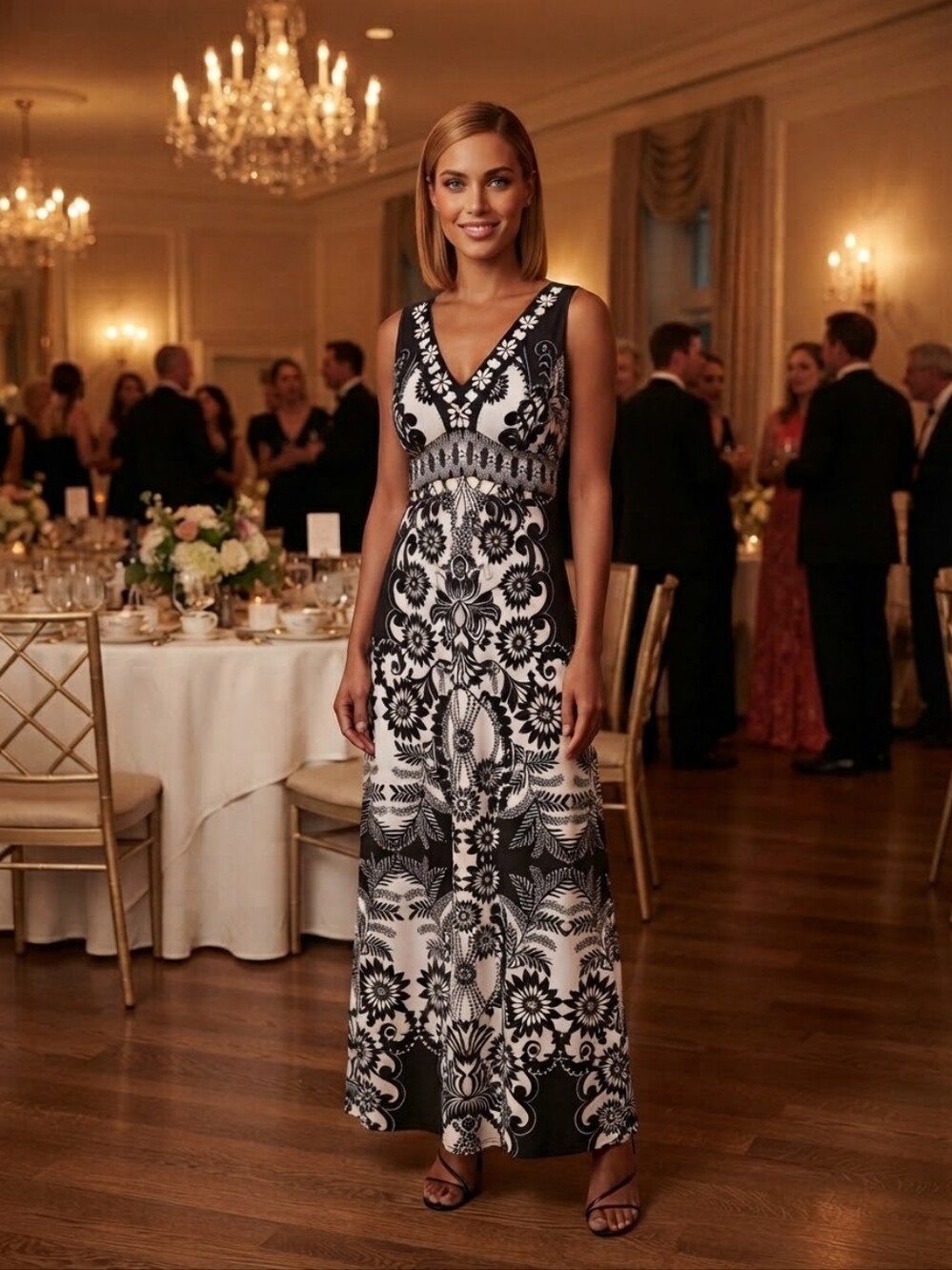 Style & Co. Black & White Floral Maxi Dress – Size Large